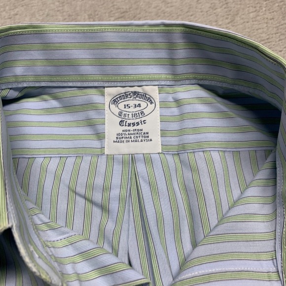 Brooks‎ Brothers Dress Long Sleeve Button Shirt Mens 15 - 34 Blue Green Striped - Picture 6 of 6